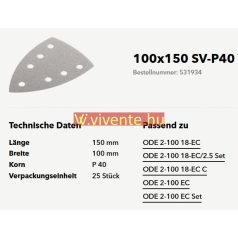 100x150 SV-P40 VE25 tépőzáras csiszolópapír 531934