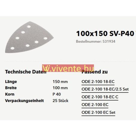 100x150 SV-P40 VE25 tépőzáras csiszolópapír 531934