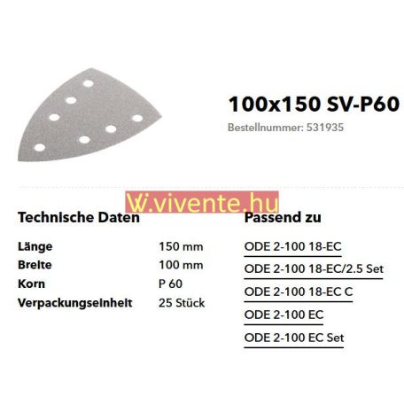 100x150 SV-P60 VE25 tépőzáras csiszolópapír Flex 531935