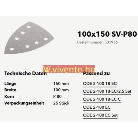 100x150 SV-P80 VE25 tépőzáras csiszolópapír 531936