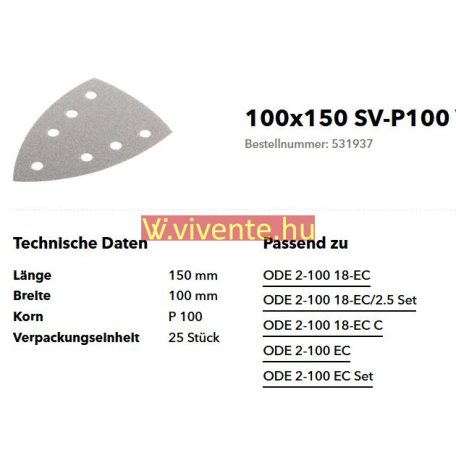 100x150 SV-P100 VE25 tépőzáras csiszolópapír 531937